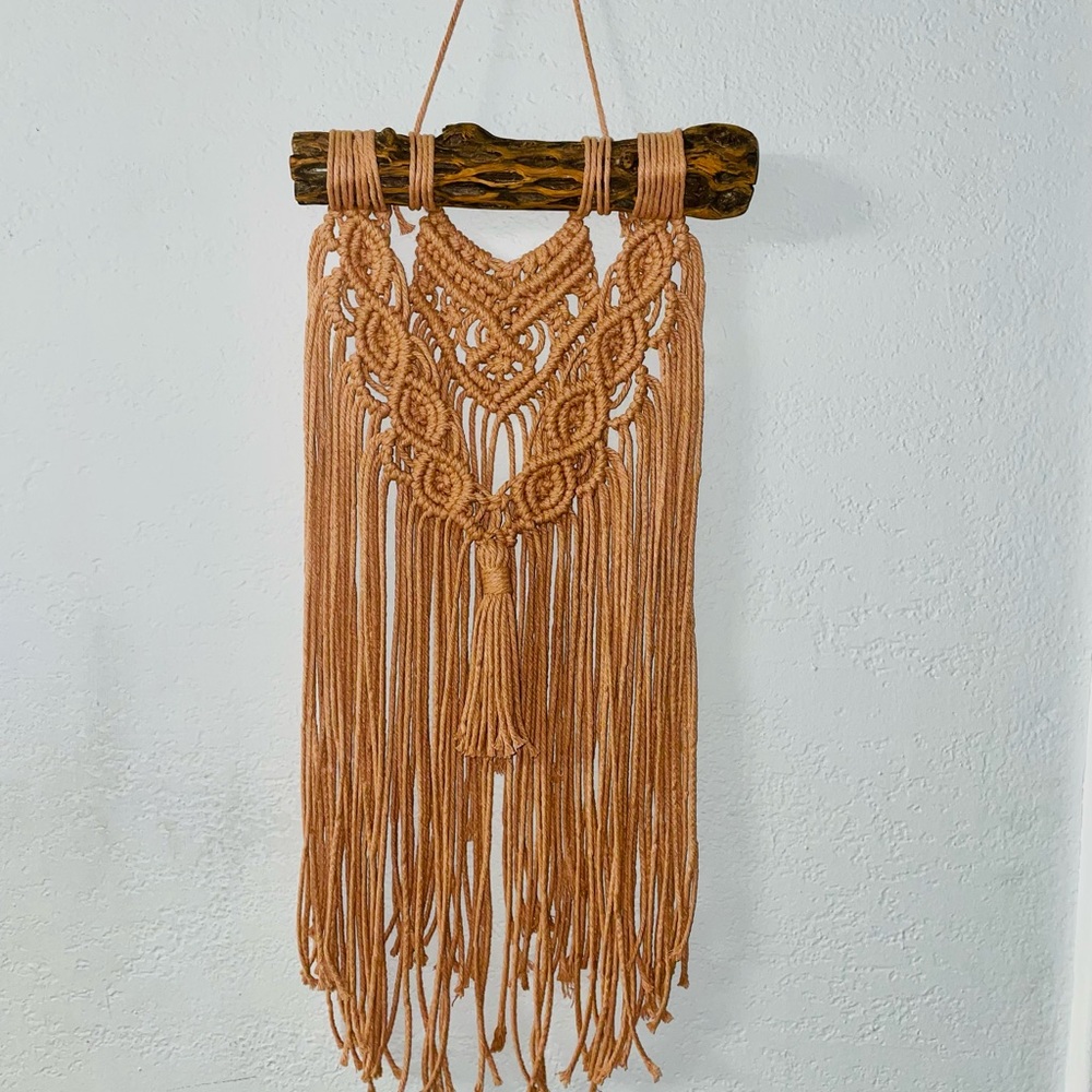 Handmade Tan Macrame Wall Hanging - Boho Home Wall Decor